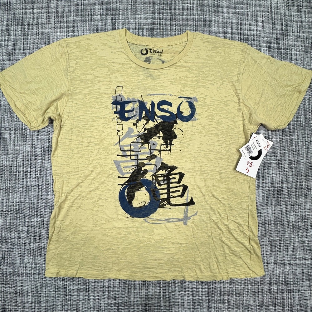 Enso T Shirt Mens 2XL Gold Burnout Graphic Crew Neck Cotton Blend Made USA NWT